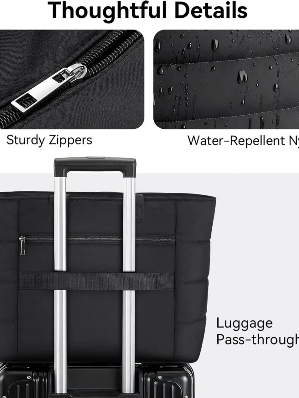 Puffer Tote Bag with Pouch, Women's Lightweight Quilted Shoulder Bag, 15.6"/17.3 - Picture 6 of 8